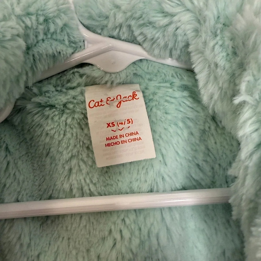 CAT &‎ JACK GIRL'S SLEEVELESS PUFFER JACKET VEST GREEN GRAY FAUX FUR SIZE XS 4/5